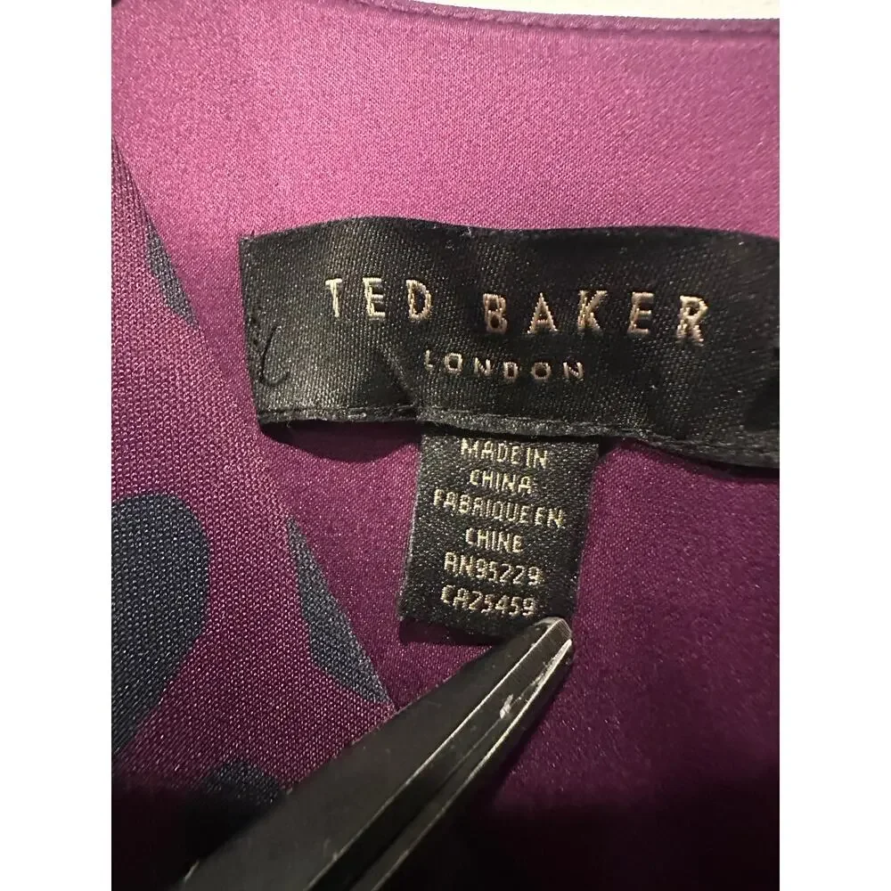 Ted Baker Purple Work V Neck Floral Size 3 8 US Knee Length Animal Office Dress - Picture 8 of 15
